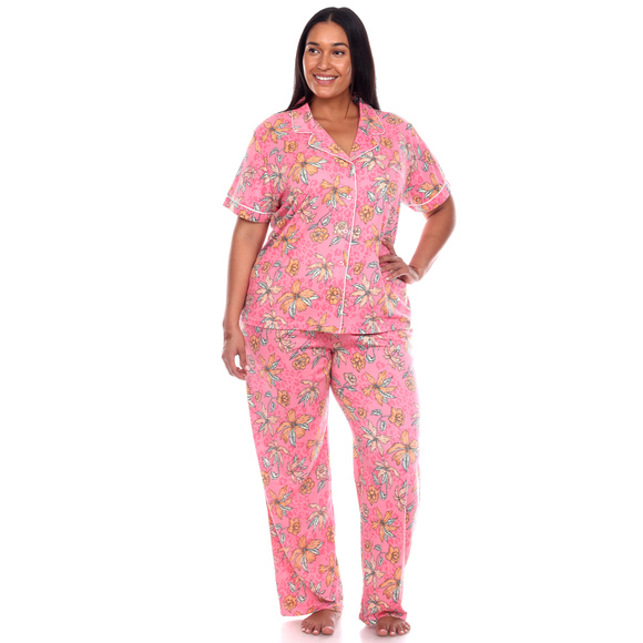 Plus Size Short Sleeve & Pants Tropical Pajama Set - Picture 2 of 4